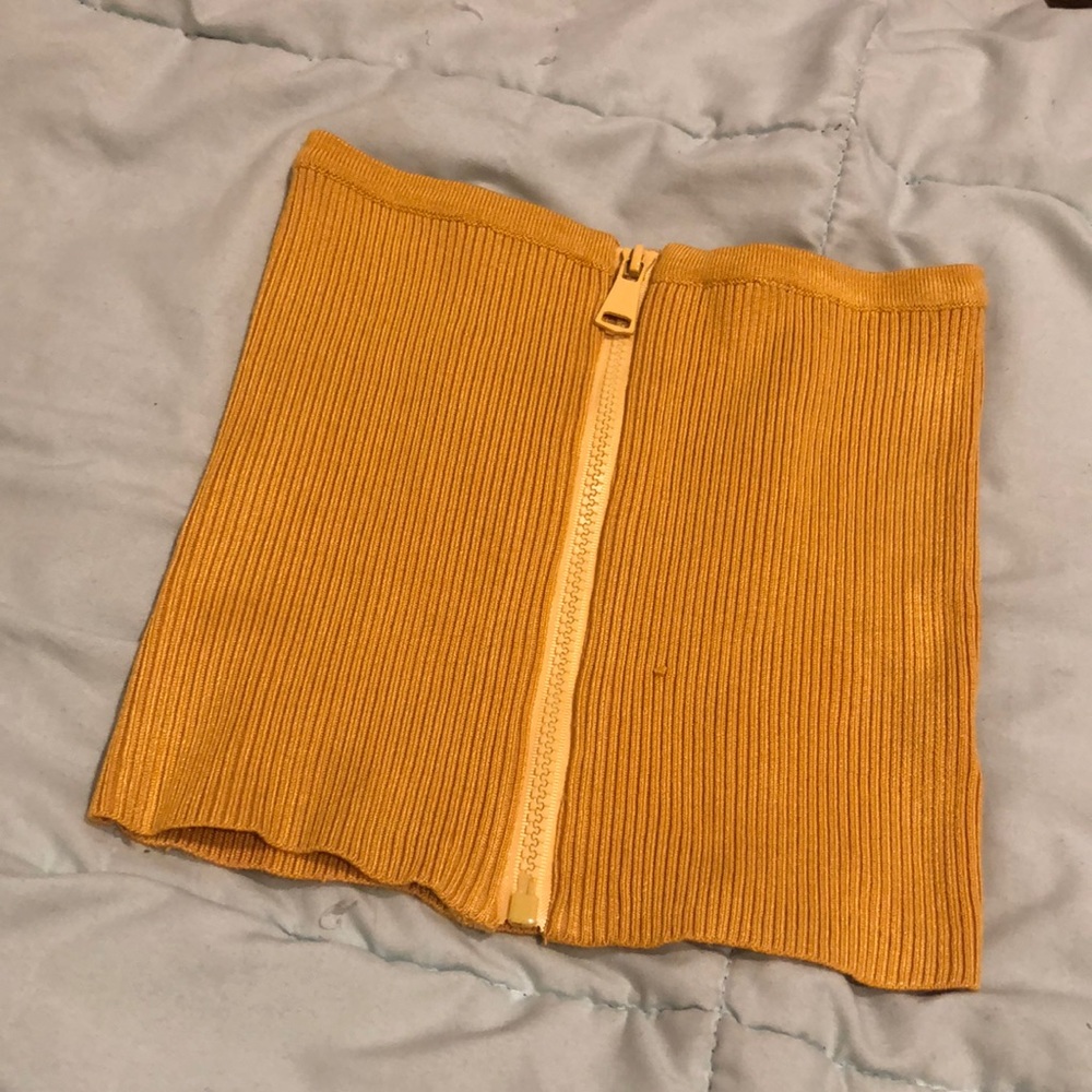 FASHION NOVA// MUSTARD ZIP-UP TUBE TOP